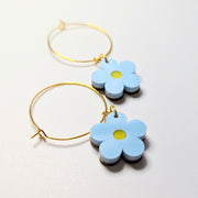 Baby Blue Daisy Acrylic Hoop Earrings