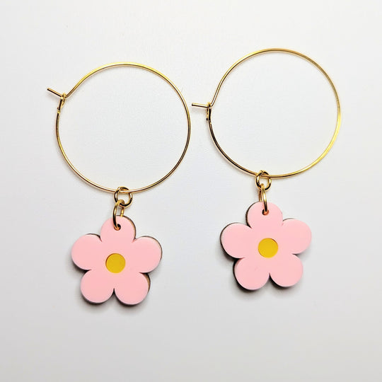 Baby Pink Daisy Acrylic Hoop Earrings