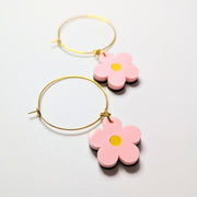 Baby Pink Daisy Acrylic Hoop Earrings