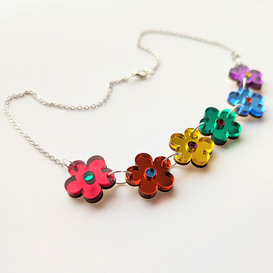 Mirrored Rainbow Daisy Acrylic Necklace