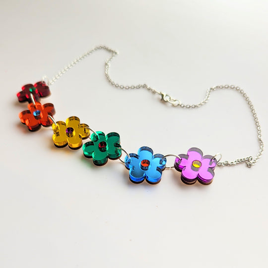 Mirrored Rainbow Daisy Acrylic Necklace