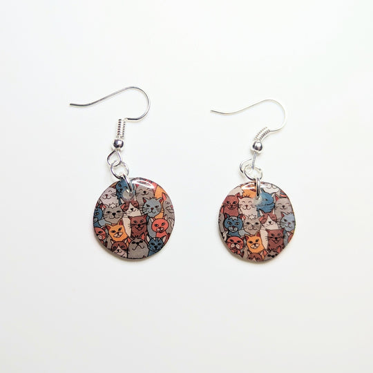 Semi Translucent Cat Print Circle Drop Earrings