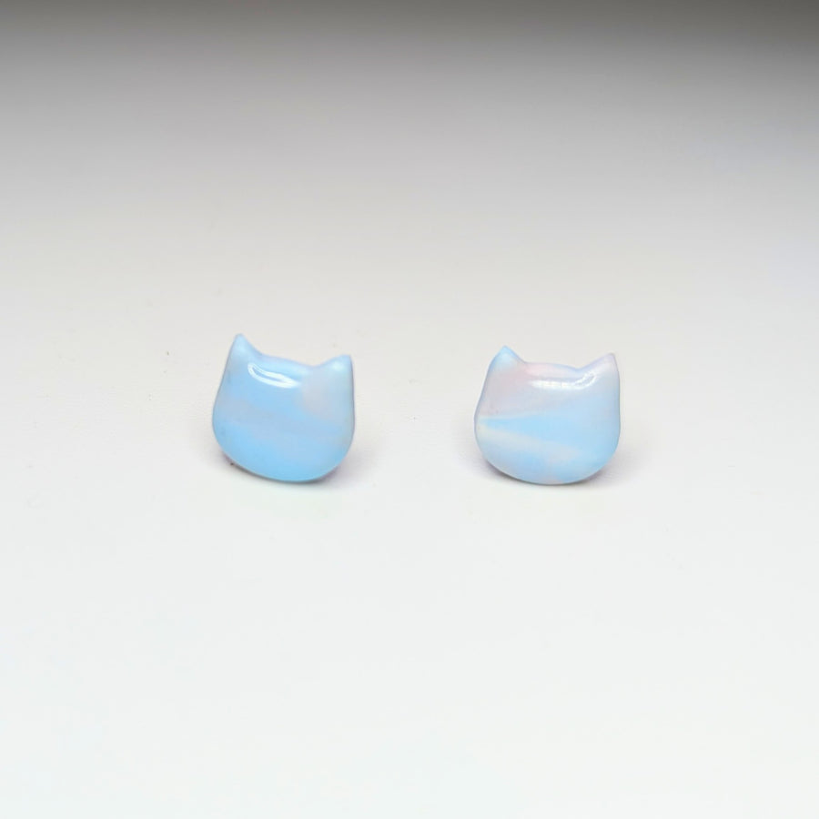 Baby Blue & Pink Cat Face Stud Earrings