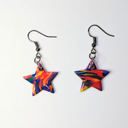 Marbled Multi-Coloured Rainbow Star Drop Earrings
