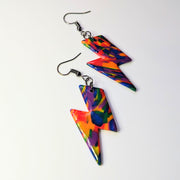 Marbled Multi-Coloured Rainbow Lightning Bolt Drop Earrings