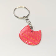Sparkly Red & Yellow Striped Cat Face Keyring