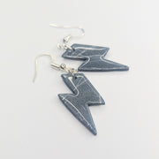 Metallic Silver Funky Painted Lightning Bolt Drop Earrings