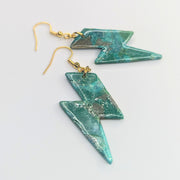 Emerald Green & Silver Lightning Bolt Drop Earrings