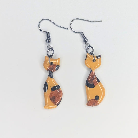 Leopard Print Cat Drop Earrings