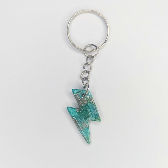 Emerald Green & Silver Lightning Bolt Keyring