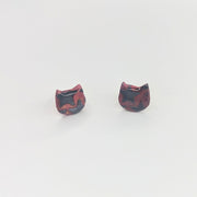 Wine Red with Black Star Print Cute Cat Face Stud Earrings