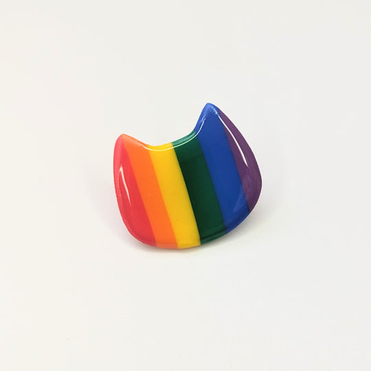 Rainbow Cat Face Badge Pride Queer LGBTQ+ Jewellery by KelZo Jewellery