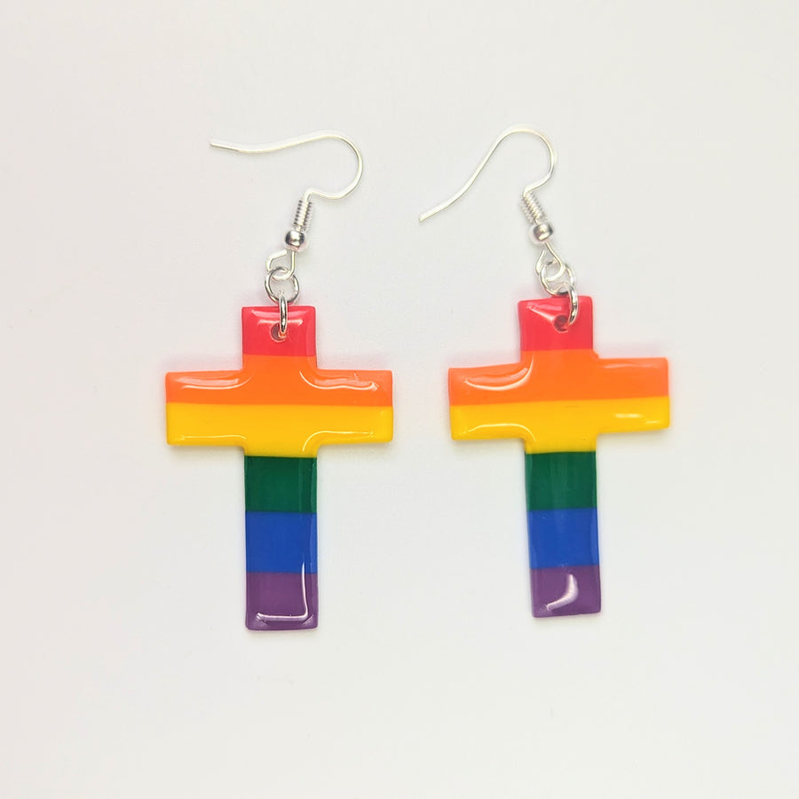 Pride Rainbow Cross Earrings, LGBTQ+ Queer Crosses