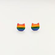 Pride Rainbow Cute Cat Face Stud Earrings, LGBTQ+ Queer Jewellery