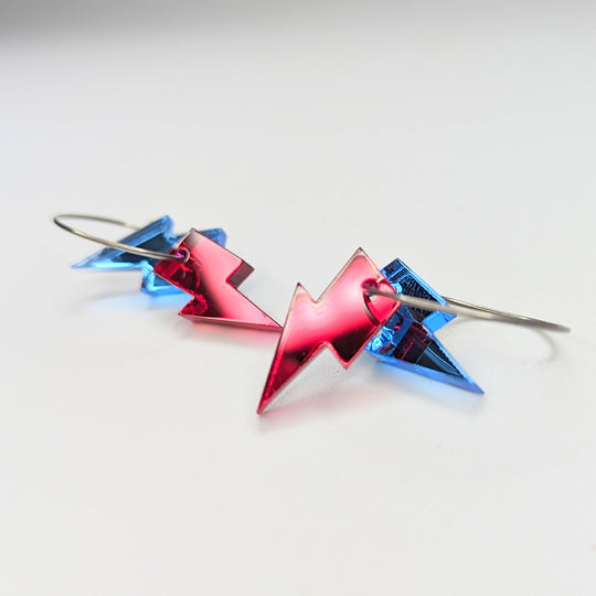 Bowie Inspired Mirrored Acrylic Lightning Bolt Drop Earrings