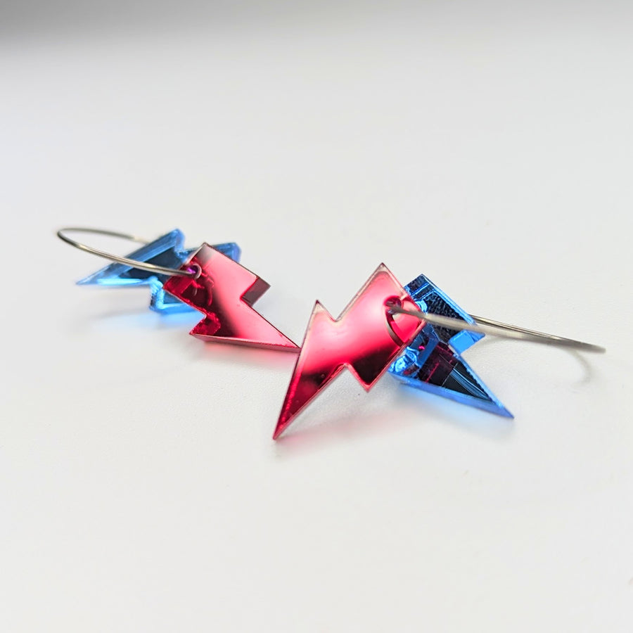 Bowie Inspired Mirrored Acrylic Lightning Bolt Drop Earrings