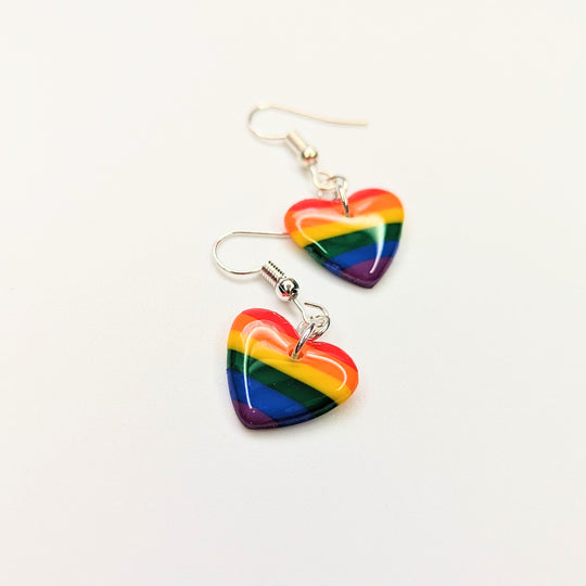Cute Rainbow Pride Heart Drops, Polymer Clay Earrings