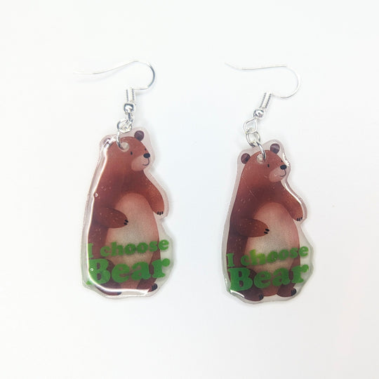Semi Translucent 'I Choose Bear' Drop Earrings