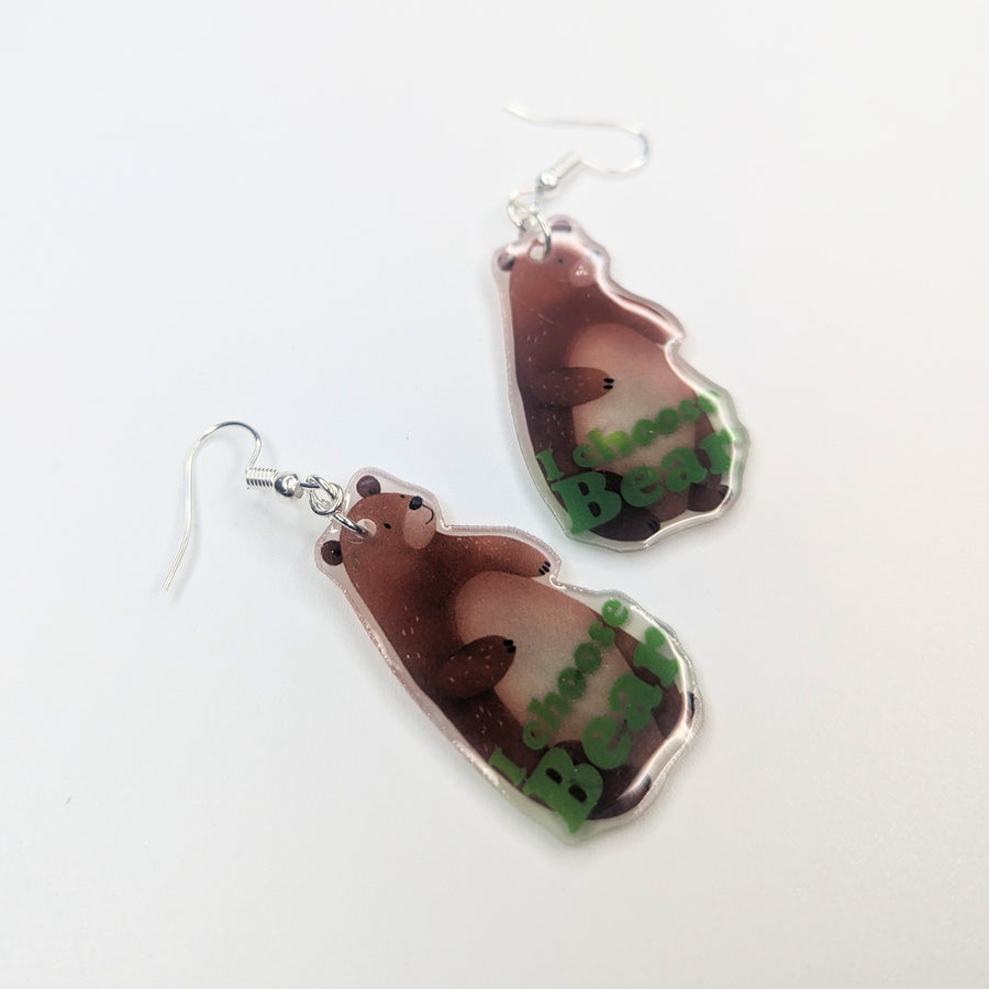 Semi Translucent 'I Choose Bear' Drop Earrings