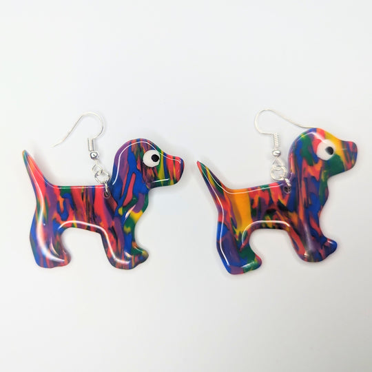 Pride Rainbow Marbled Puppy Dog Earrings, LGBTQ+ Queer Jewellery
