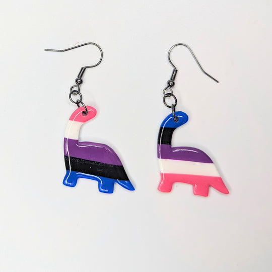 Gender Fluid Dino Drop Earrings LGBTQ+ Jewellery