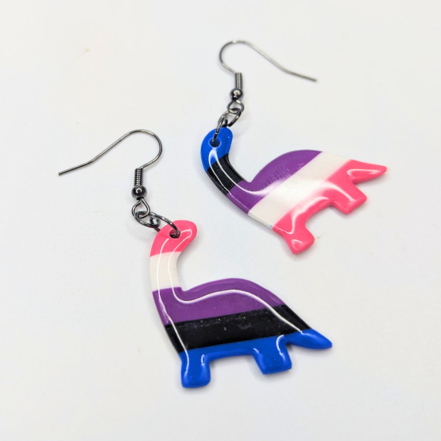 Gender Fluid Dino Drop Earrings LGBTQ+ Jewellery