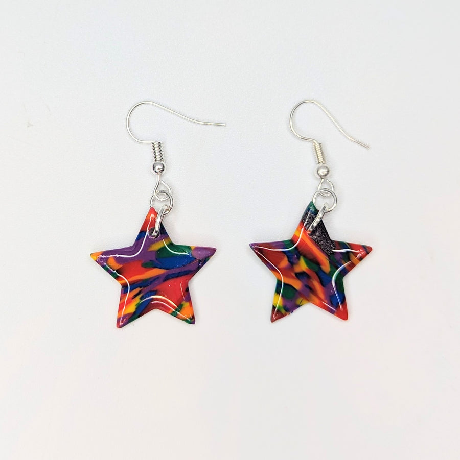 Marbled Multi-Coloured Rainbow Star Drop Earrings