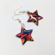 Marbled Multi-Coloured Rainbow Star Drop Earrings