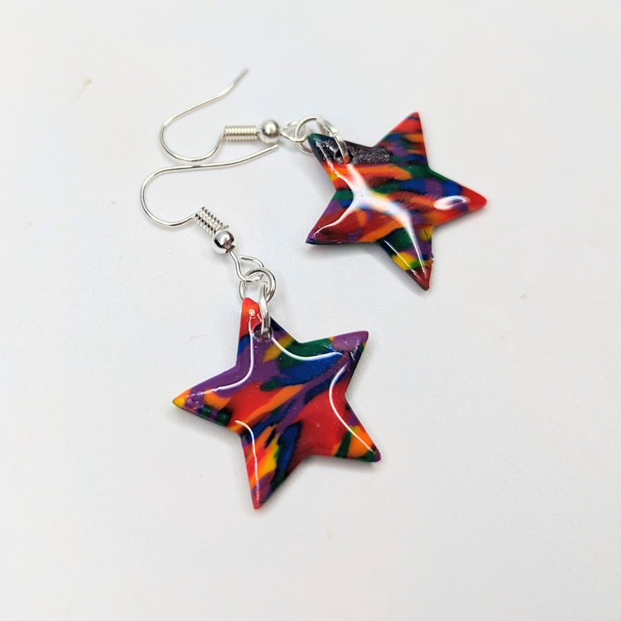 Marbled Multi-Coloured Rainbow Star Drop Earrings