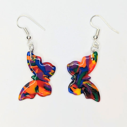 Marbled Pride Rainbow Butterfly Earrings, LGBTQ+ Queer Jewellery