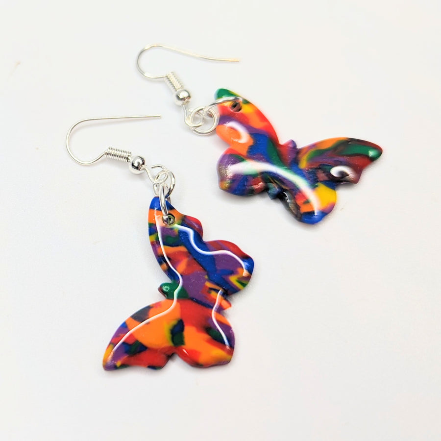 Marbled Pride Rainbow Butterfly Earrings, LGBTQ+ Queer Jewellery