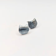 Sparkly Marbled White & Black Cute Cat Face Stud Earrings