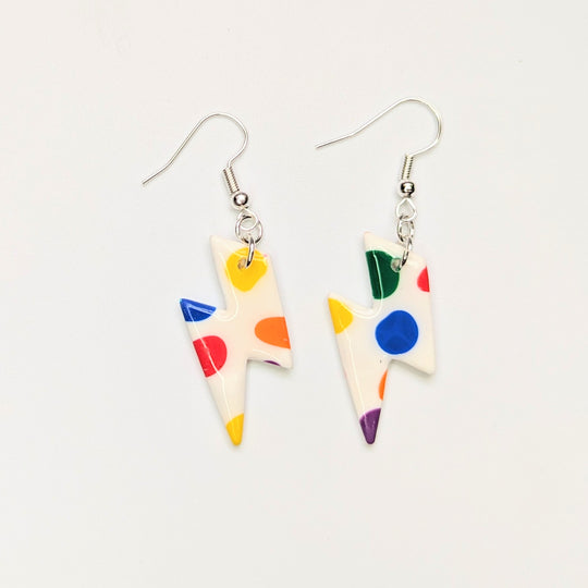 Pride Rainbow Polka Dot Lightning Bolt Earrings, LGBTQ+ Queer Jewellery