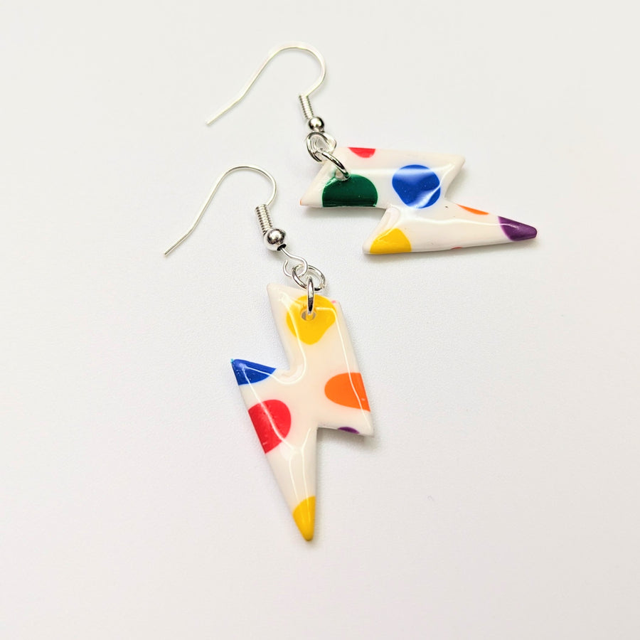 Pride Rainbow Polka Dot Lightning Bolt Earrings, LGBTQ+ Queer Jewellery
