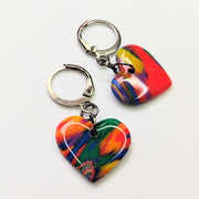 Marbled Multi-Coloured Rainbow Heart Huggie Hoop Earrings