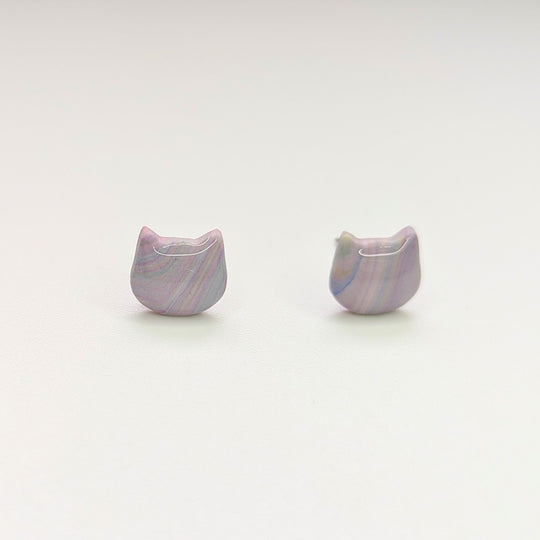 Marbled Pastel Cute Cat Face Stud Earrings