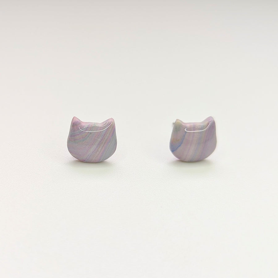 Marbled Pastel Cute Cat Face Stud Earrings