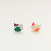 Pride Rainbow Polka Dot Cat Face Stud Earrings, LGBTQ+ Queer Jewellery