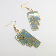 Teal & Gold Flake Glow in the Dark Face Drop Earrings, Polymer Clay Jewellery