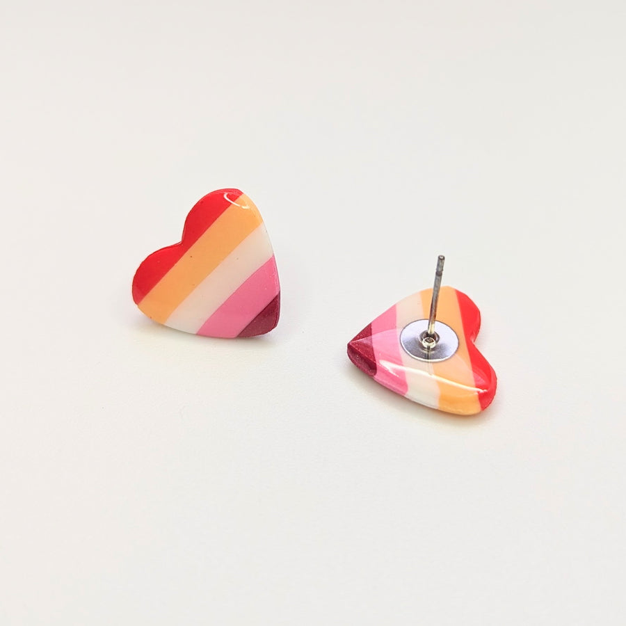 Lesbian Flag LGBTQ+ Pride Heart Polymer Clay Stud Earrings