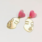 Sparkly Marbled Pink & White Topped Golden Face Earrings