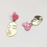 Sparkly Marbled Pink & White Topped Golden Face Earrings
