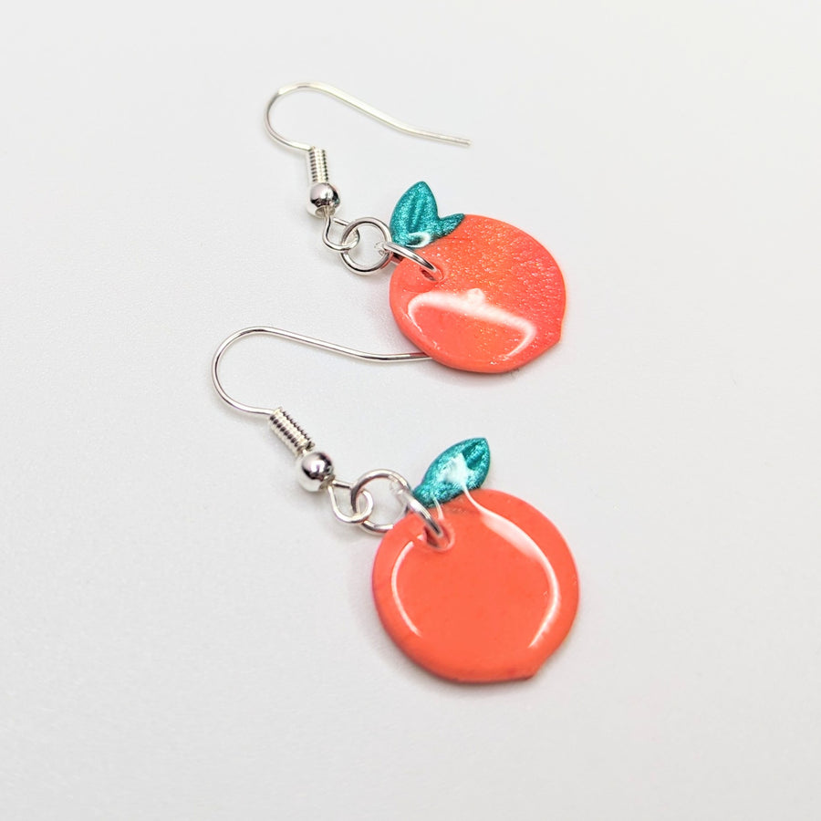 Cute Sparkly Peach Drop Earrings, Polymer Clay Jewellery
