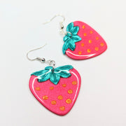 Oversized Sparkly Strawberry Drop Earrings, Polymer Clay Jewellery