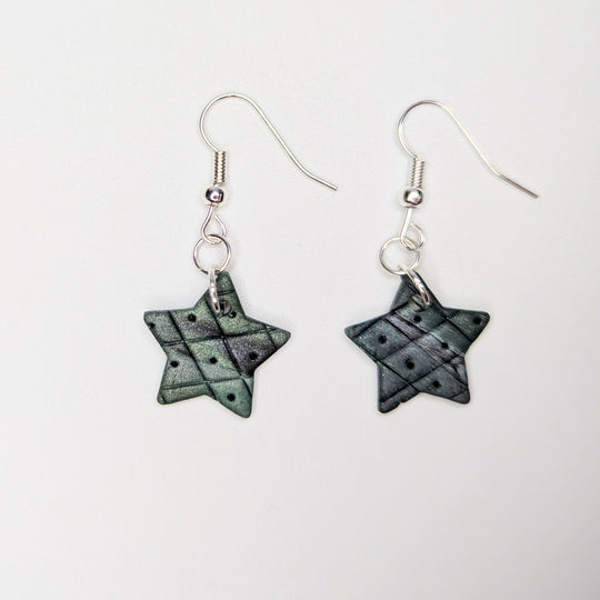 Leather Style Marbled Green Star Drop Earrings, Polymer Clay Jewellery