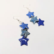 Sparkly Triple Blue Star Trapeze Earrings