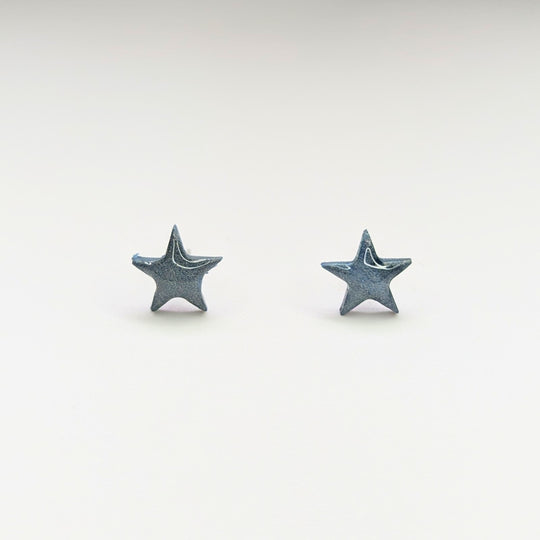 Marbled Silver & Blue Star Stud Earrings
