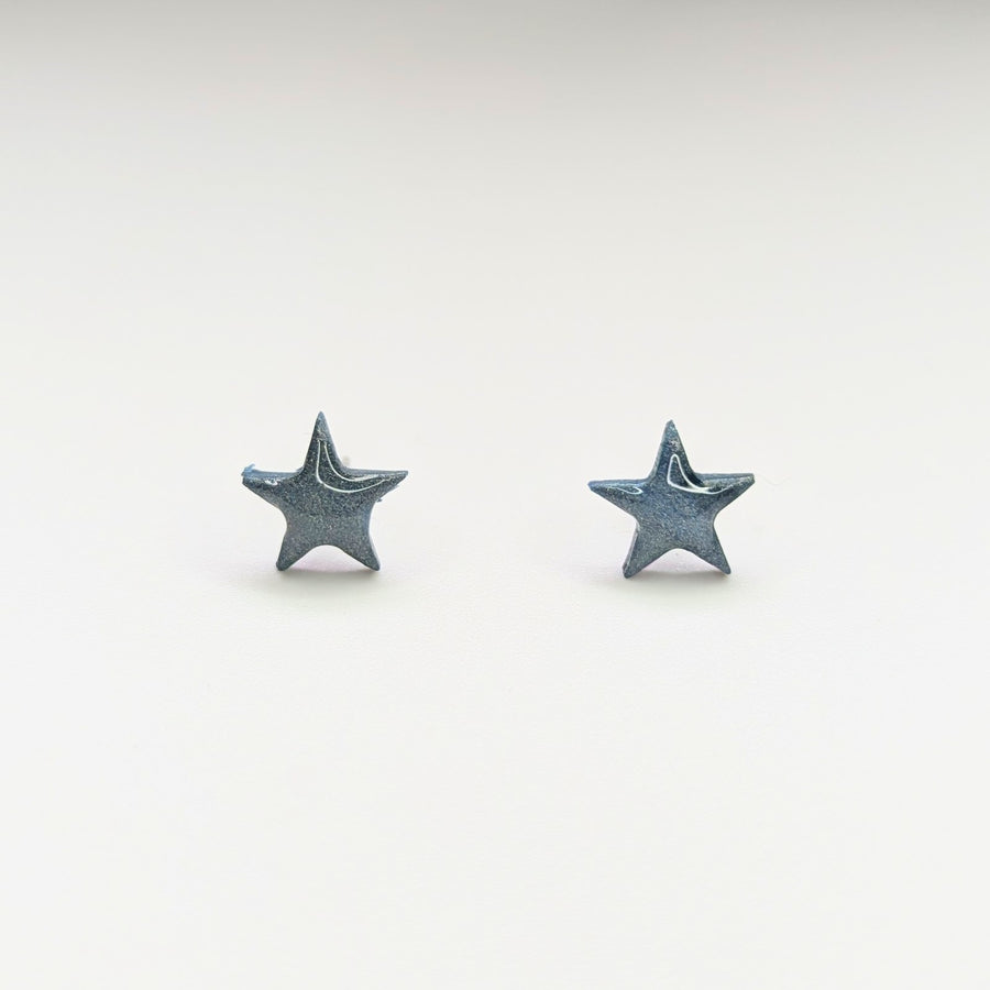 Marbled Silver & Blue Star Stud Earrings