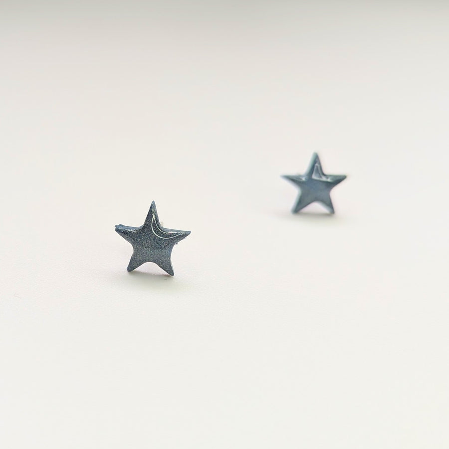 Marbled Silver & Blue Star Stud Earrings