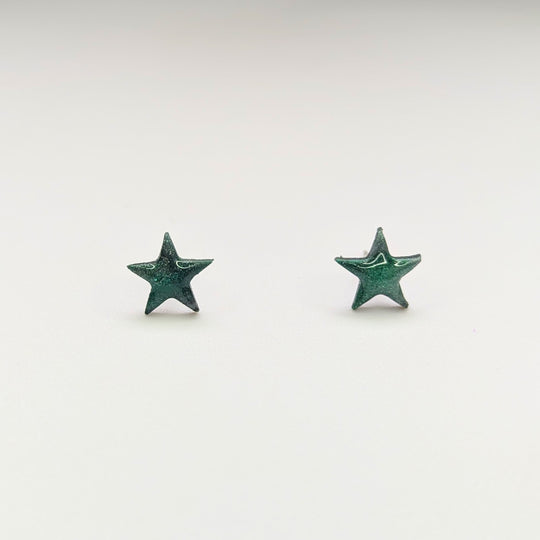 Marbled Green Star Stud Earrings